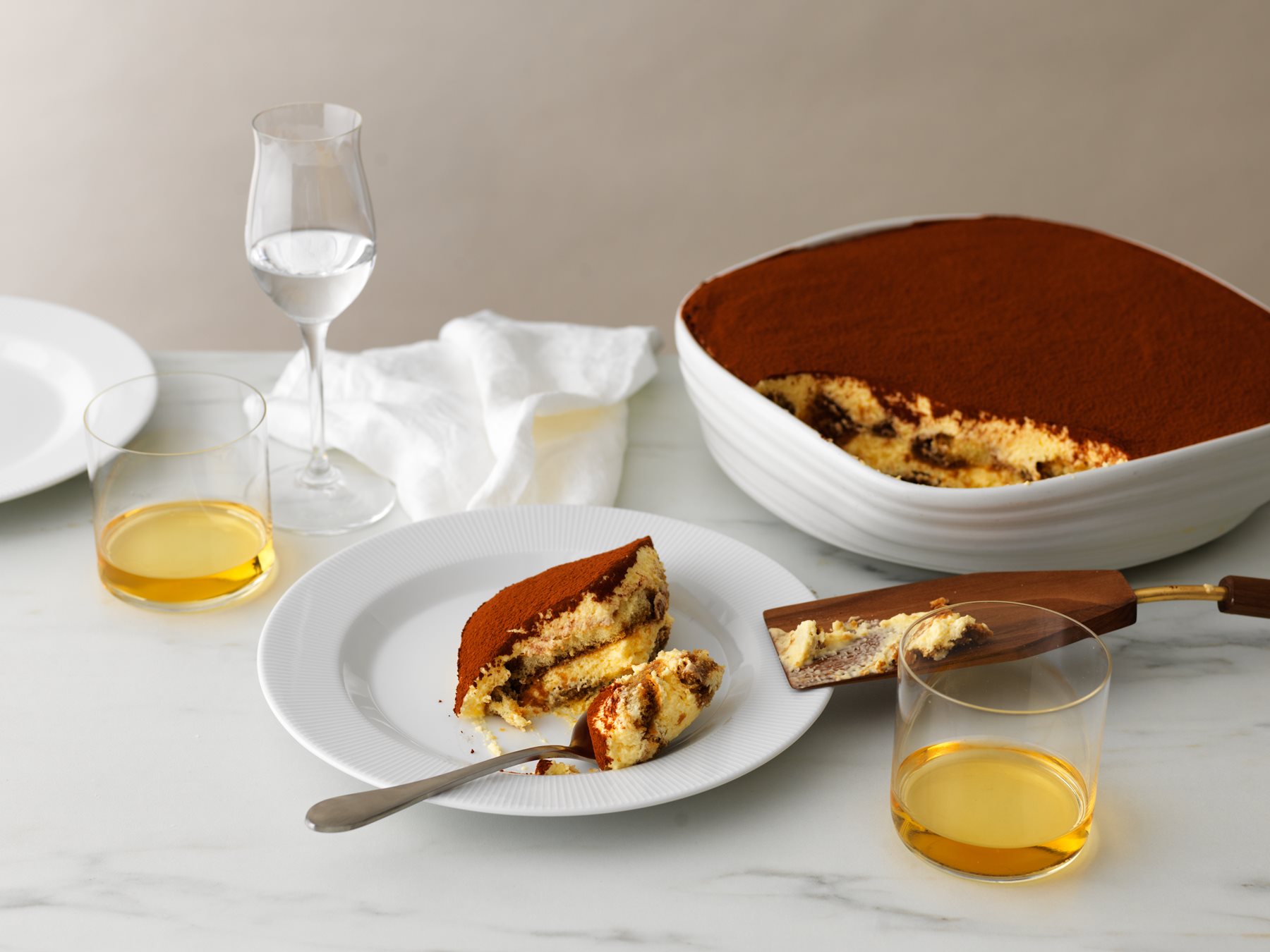 Tiramisu being prepared by chefs at a'Mare